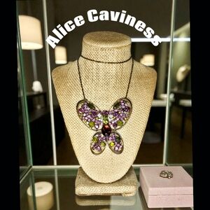 Alice Caviness Large Vintage Rhinestone Butterfly Brooch Pendant Necklace As-Is